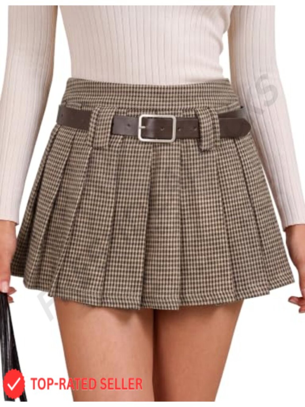Women's High Waisted Pleated A-Line Mini Skirt with Belt